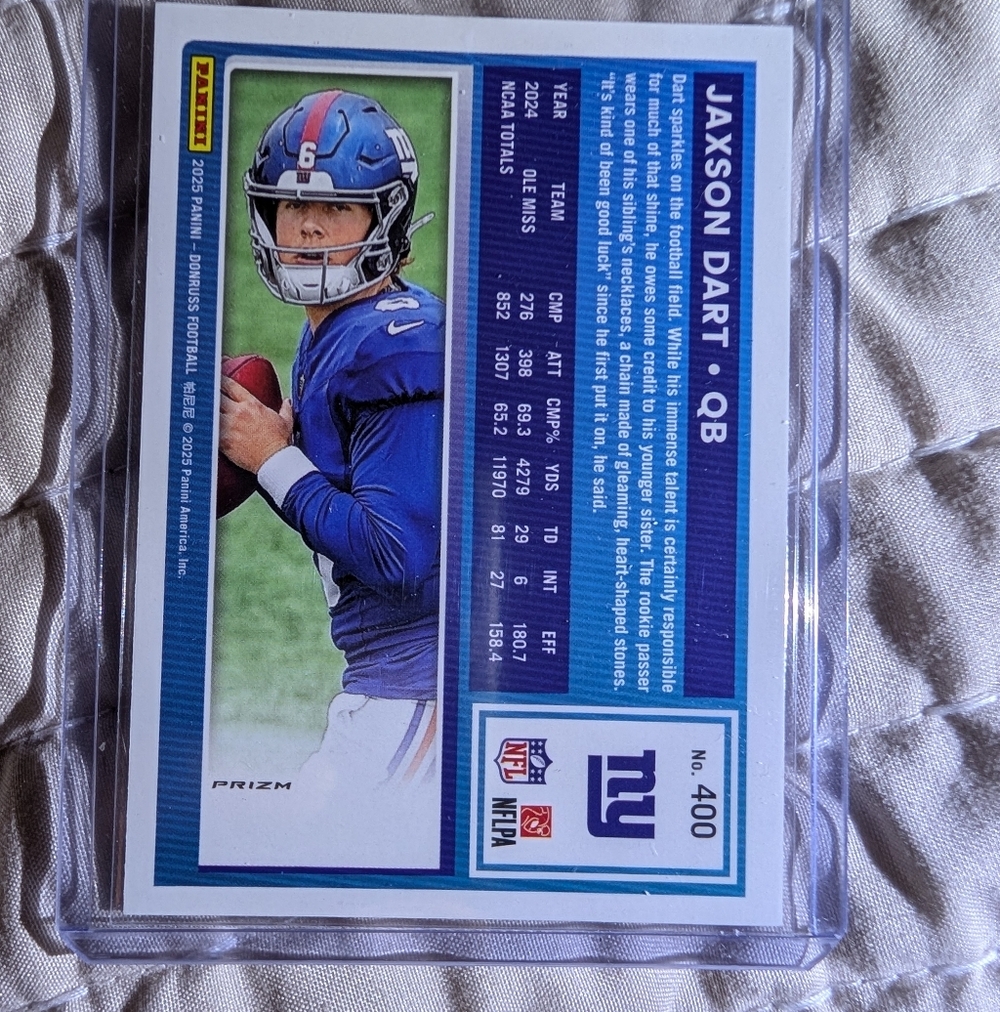 2025 Panini Donruss NFL Jaxson Dart Pink Optic Preview Rated RC #400 Giants - Picture 2 of 2